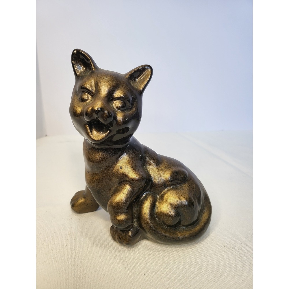 King Import Warehouse Metallic Bronze Ceramic Cat Figurine Vintage Style Kitten